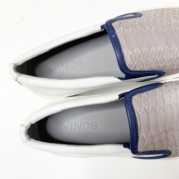 Vince Two-Tone Ivory Gray Banler Crocodile Snake Skin Slip Ons Women’s Size 6.5M - Picture 10 of 10